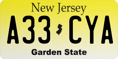 NJ license plate A33CYA