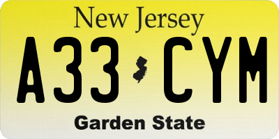 NJ license plate A33CYM