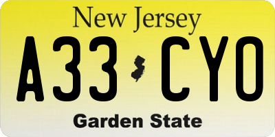 NJ license plate A33CYO