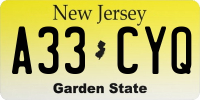 NJ license plate A33CYQ