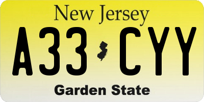 NJ license plate A33CYY