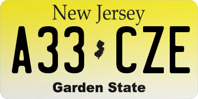 NJ license plate A33CZE