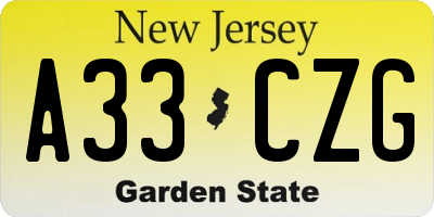 NJ license plate A33CZG