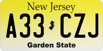 NJ license plate A33CZJ