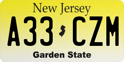 NJ license plate A33CZM