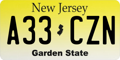 NJ license plate A33CZN