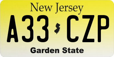 NJ license plate A33CZP