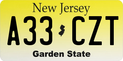 NJ license plate A33CZT