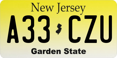 NJ license plate A33CZU