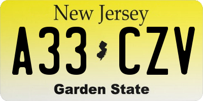 NJ license plate A33CZV