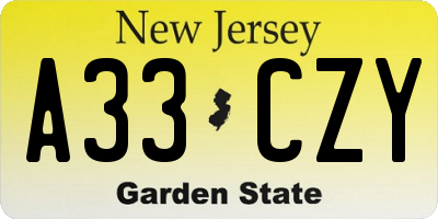 NJ license plate A33CZY