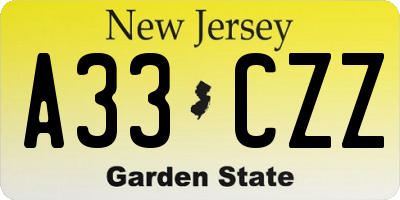 NJ license plate A33CZZ