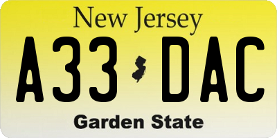 NJ license plate A33DAC