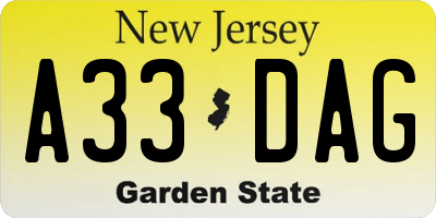 NJ license plate A33DAG