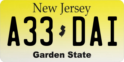 NJ license plate A33DAI