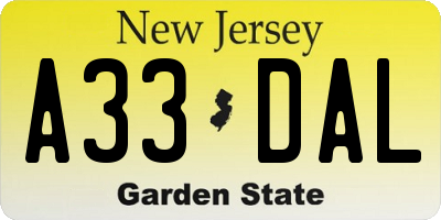 NJ license plate A33DAL