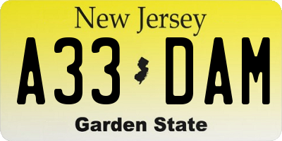 NJ license plate A33DAM