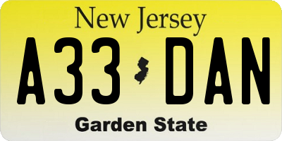 NJ license plate A33DAN