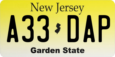 NJ license plate A33DAP