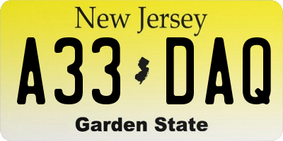 NJ license plate A33DAQ