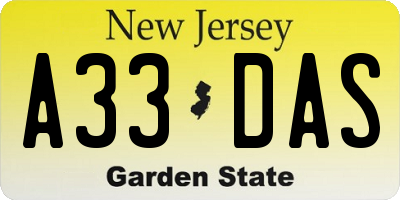 NJ license plate A33DAS