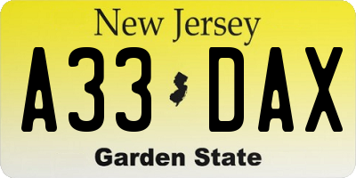 NJ license plate A33DAX