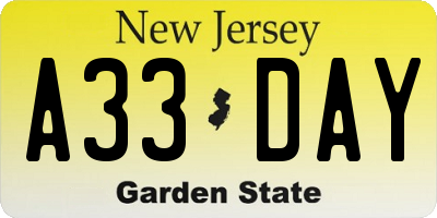 NJ license plate A33DAY