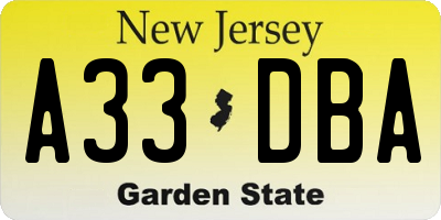 NJ license plate A33DBA