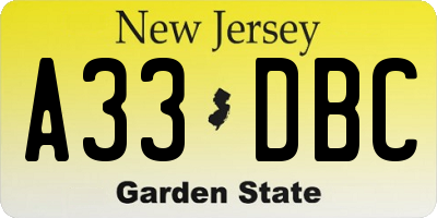 NJ license plate A33DBC