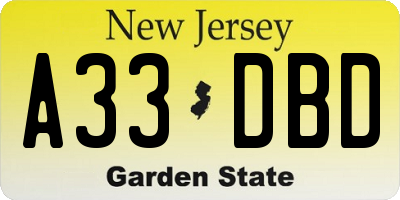 NJ license plate A33DBD