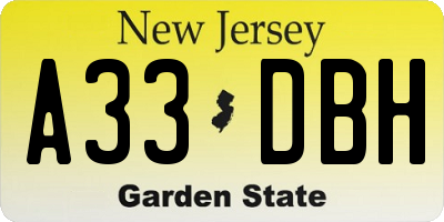 NJ license plate A33DBH