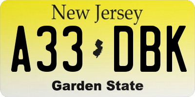 NJ license plate A33DBK