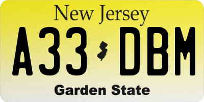 NJ license plate A33DBM