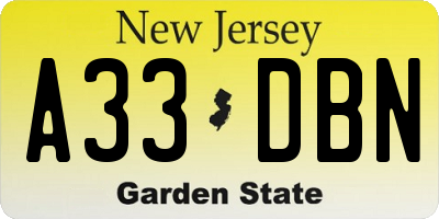 NJ license plate A33DBN