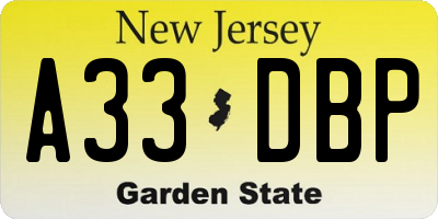 NJ license plate A33DBP