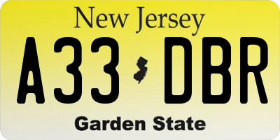 NJ license plate A33DBR