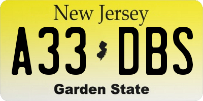 NJ license plate A33DBS