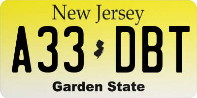 NJ license plate A33DBT
