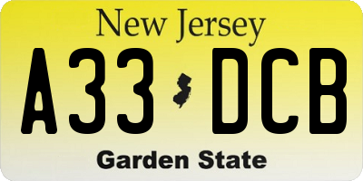 NJ license plate A33DCB