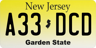 NJ license plate A33DCD