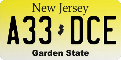 NJ license plate A33DCE