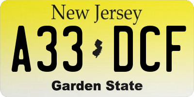 NJ license plate A33DCF
