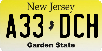 NJ license plate A33DCH