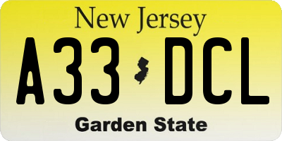 NJ license plate A33DCL