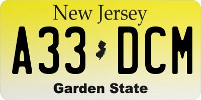 NJ license plate A33DCM