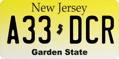 NJ license plate A33DCR