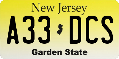 NJ license plate A33DCS