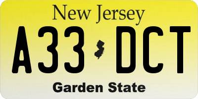 NJ license plate A33DCT