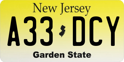 NJ license plate A33DCY