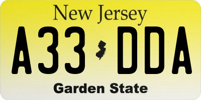 NJ license plate A33DDA
